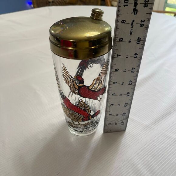 Vintage Mid Century Glass Cocktail Shaker Drink Mixer Pheasant Bird MCM 9” - Picture 4 of 7